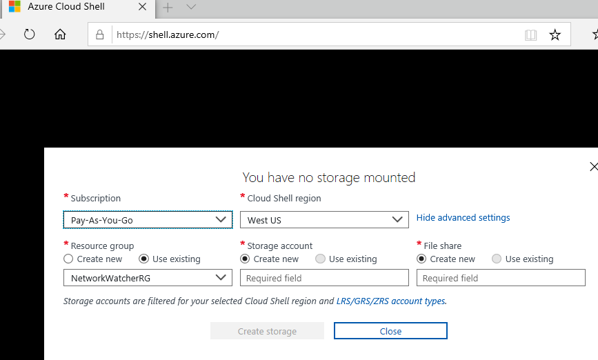 Azure Cloud Shell Mounted Storage Needed